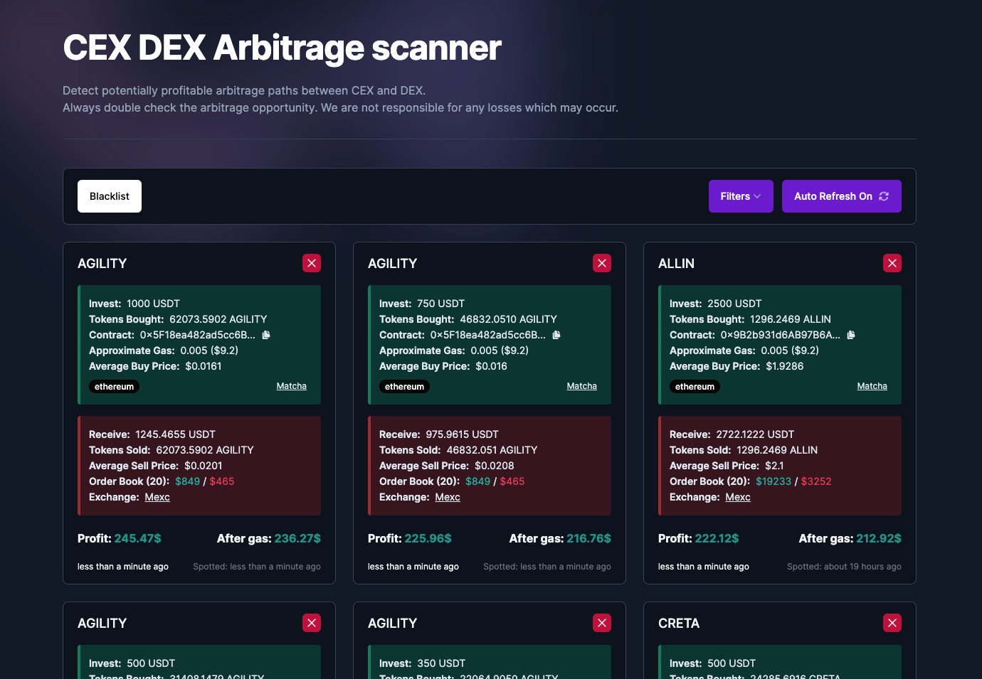 CEX DEX Arbitrage Scanner Alphador