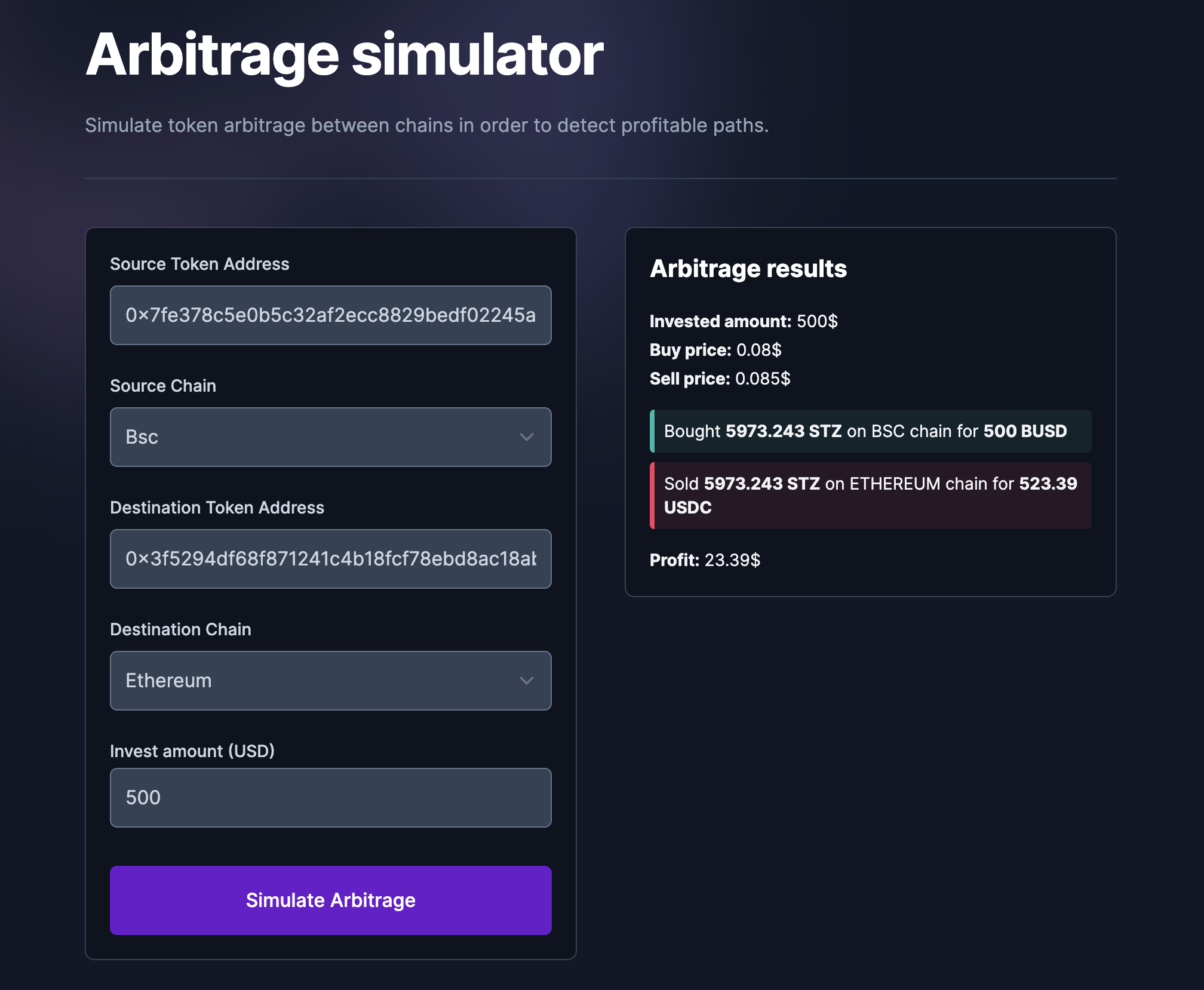 Cross Chain Arbitrage Simulator Alphador